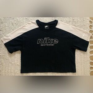 Nike Black and Cream Cropped Sportswear Tee (Size M) 100% Cotton